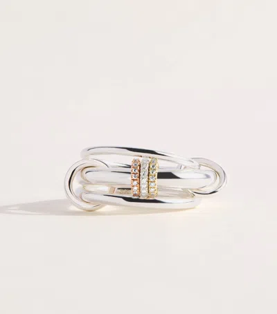 Spinelli Kilcollin Mixed Gold, Sterling Silver And Diamond Gemini Ring In Pattern
