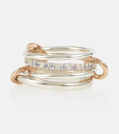 Spinelli Kilcollin Nimbus Sterling Silver Linked Rings With Sapphires, Tanzanite And White Diamonds In Silver/rg/lilac