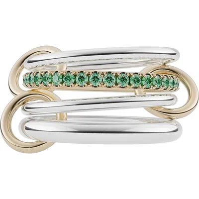 Spinelli Kilcollin Nimbus Two-tone Linked Emerald Rings In Silver