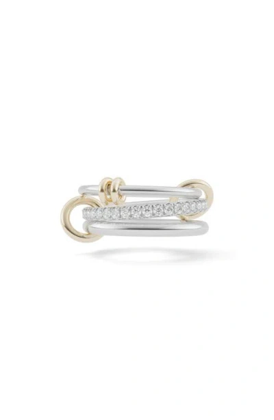 Spinelli Kilcollin Raneth Sterling Silver, 18k Gold & Diamond Pavé Two-tone Link Ring In Metallic