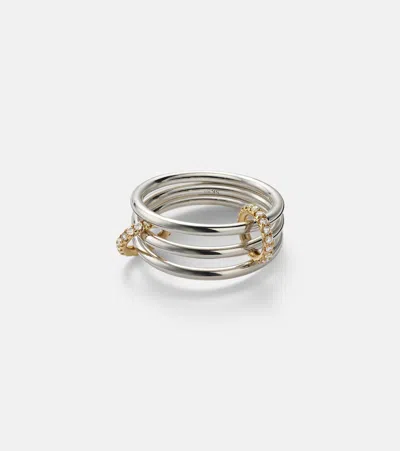 Spinelli Kilcollin Solarium 925 Sterling Silver And 18kt Gold Ring With Diamonds In White