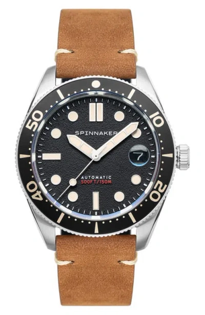Spinnaker Croft Midsize Automatic Leather Strap Watch, 40mm In Black