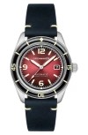 Spinnaker Fleuss Automatic Leather Strap Watch, 43mm In Red