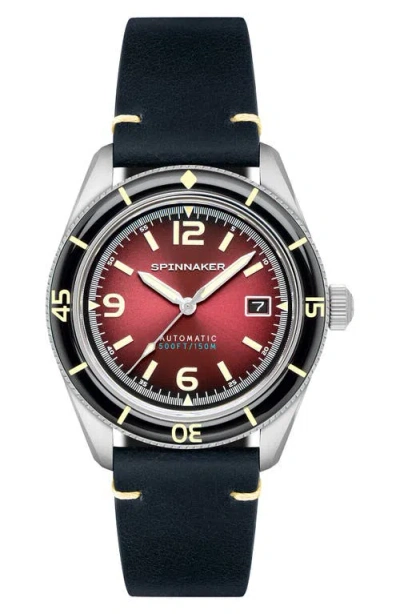 Spinnaker Fleuss Automatic Leather Strap Watch, 43mm In Red