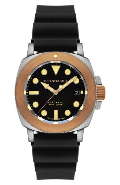 Spinnaker Hull Titanium Bronze Automatic Lapidary Black Onyx Silicone Strap Watch, 42mm