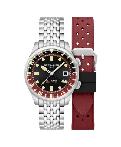 Spinnaker Men's Bradner Gmt Automatic Solid Stainless Steel Bracelet Watch, 42mm In Black