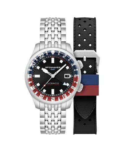 Spinnaker Men's Bradner Gmt Automatic Solid Stainless Steel Bracelet Watch, 42mm In Black