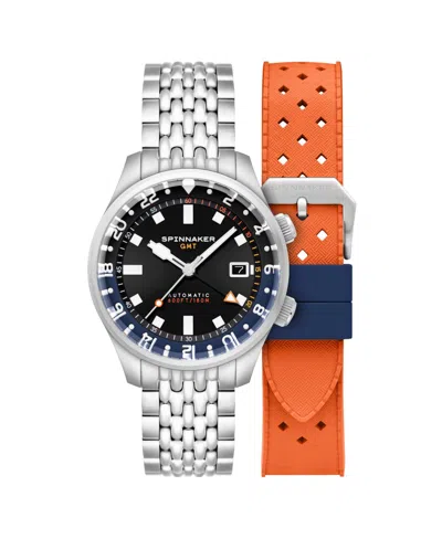 Spinnaker Men's Bradner Gmt Automatic Solid Stainless Steel Bracelet Watch, 42mm In Black