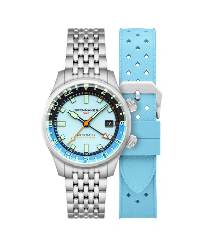 Spinnaker Men's Bradner Gmt Automatic Solid Stainless Steel Bracelet Watch, 42mm In Blue
