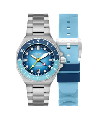 Spinnaker Men's Dumas Gmt Automatic Solid Stainless Steel Bracelet Watch, 44mm In Blue