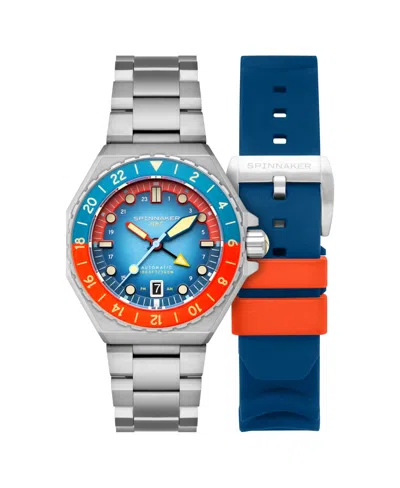 Spinnaker Men's Dumas Gmt Automatic Solid Stainless Steel Bracelet Watch, 44mm In Blue