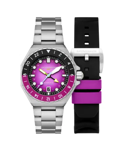 Spinnaker Men's Dumas Gmt Automatic Solid Stainless Steel Bracelet Watch, 44mm In Purple