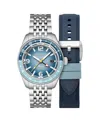 Spinnaker Men's Fleuss Gmt Automatic Solid Stainless Steel Bracelet Watch, 43mm In Blue