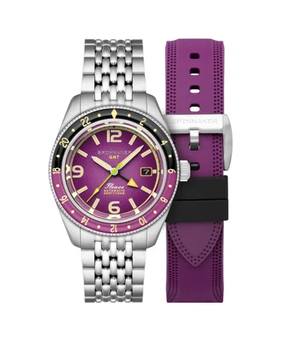 Spinnaker Men's Fleuss Gmt Automatic Solid Stainless Steel Bracelet Watch, 43mm In Purple