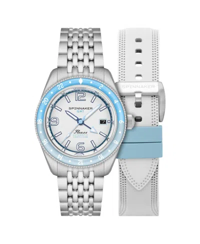 Spinnaker Men's Fleuss Gmt Automatic Solid Stainless Steel Bracelet Watch, 43mm In White