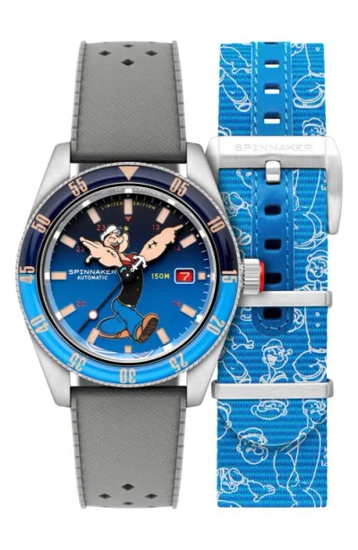Spinnaker X Popeye Fleuss Bronemies Automatic Silicone & Nylon Strap Watch, 43mm In Blue