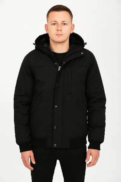Spire By Galaxy Men's Heavyweight Faux Shearling Lined Hooded Bomber Jacket In Black