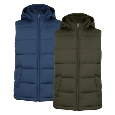 Spire By Galaxy Men's Heavyweight Hooded Puffer Vest -2 Pack In Brown