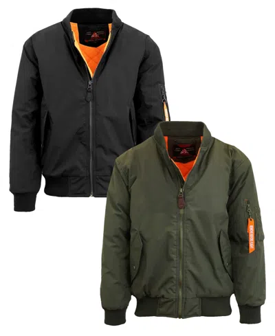 Spire By Galaxy Men's Heavyweight Ma-1 Bomber Flight Jacket, Pack Of 2 In Black-olive