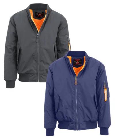 Spire By Galaxy Men's Heavyweight Ma-1 Bomber Flight Jacket, Pack Of 2 In Charcoal-navy