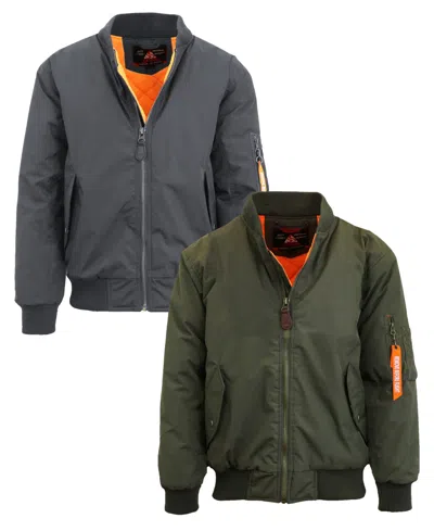 Spire By Galaxy Men's Heavyweight Ma-1 Bomber Flight Jacket, Pack Of 2 In Charcoal-olive
