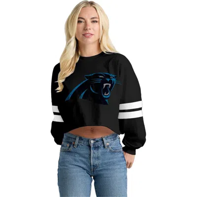 Spirit Jersey Black Carolina Panthers Oversized Cropped Stripe Long Sleeve T-shirt