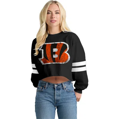 Spirit Jersey Black Cincinnati Bengals Oversized Cropped Stripe Long Sleeve T-shirt