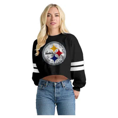 Spirit Jersey Black Pittsburgh Steelers Oversized Cropped Stripe Long Sleeve T-shirt