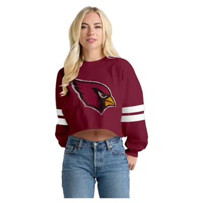 Spirit Jersey Cardinal Arizona Cardinals Oversized Cropped Stripe Long Sleeve T-shirt In Burgundy