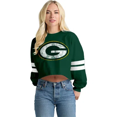 Spirit Jersey Green Green Bay Packers Oversized Cropped Stripe Long Sleeve T-shirt In Multi