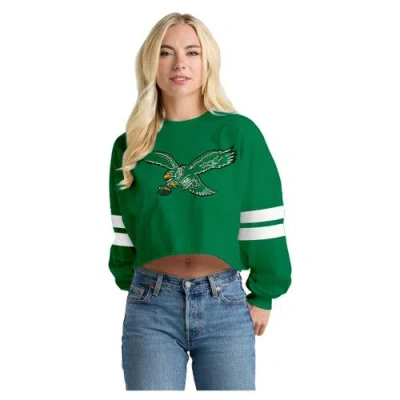 Spirit Jersey Kelly Green Philadelphia Eagles Oversized Cropped Stripe Long Sleeve T-shirt