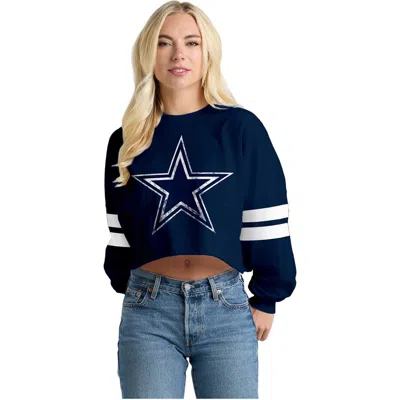 Spirit Jersey Navy Dallas Cowboys Oversized Cropped Stripe Long Sleeve T-shirt In Blue