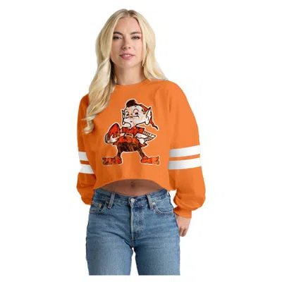 Spirit Jersey Orange Cleveland Browns Oversized Cropped Stripe Long Sleeve T-shirt