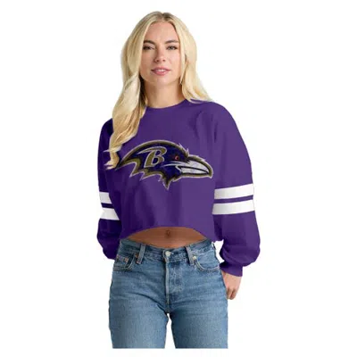 Spirit Jersey Purple Baltimore Ravens Oversized Cropped Stripe Long Sleeve T-shirt
