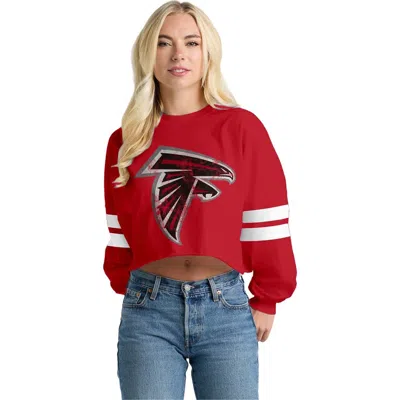 Spirit Jersey Red Atlanta Falcons Oversized Cropped Stripe Long Sleeve T-shirt