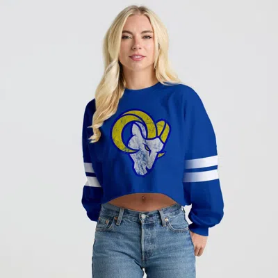 Spirit Jersey Royal Los Angeles Rams Oversized Cropped Stripe Long Sleeve T-shirt In Blue
