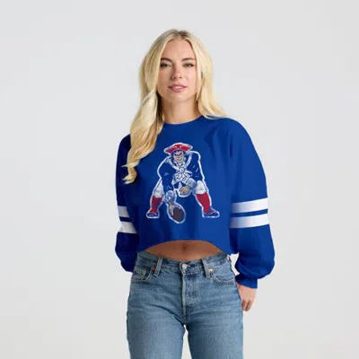 Spirit Jersey Royal New England Patriots Oversized Cropped Stripe Long Sleeve T-shirt In Multi