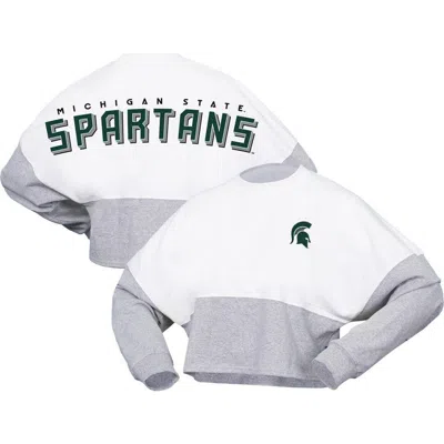 Spirit Jersey White Michigan State Spartans Heather Block Cropped Long Sleeve Jersey T-shirt In Multi