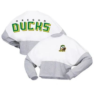 Spirit Jersey White Oregon Ducks Heather Block Cropped Long Sleeve Jersey T-shirt In Gray