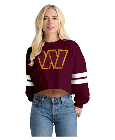 Spirit Jersey Women's Burgundy Washington Commanders Oversized Cropped Stripe Long Sleeve T-shirt
