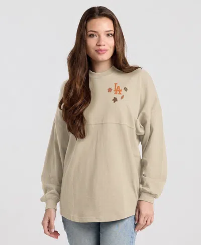 Spirit Jersey Women's Cream Los Angeles Dodgers Fall Leaves Long-sleeve T-shirt