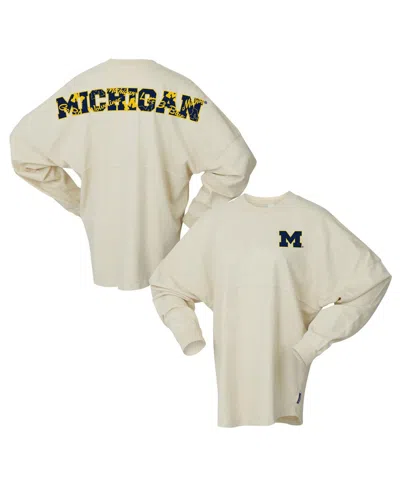 Spirit Jersey Women's Cream Michigan Wolverines Oversized Preppy Long Sleeve T-shirt In White