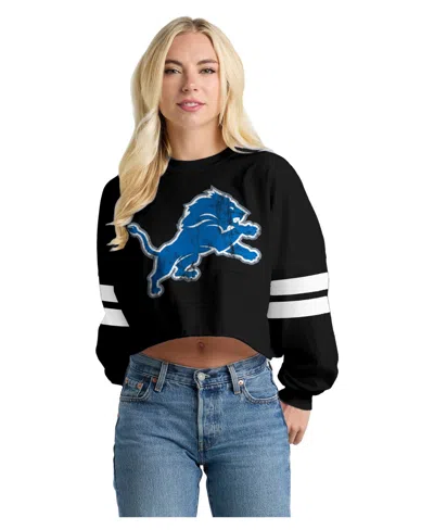 Spirit Jersey Women's Detroit Lions Oversized Cropped Long-sleeve T-shirt In Black