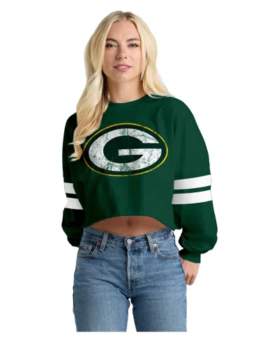 Spirit Jersey Women's Green Green Bay Packers Oversized Cropped Stripe Long Sleeve T-shirt