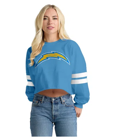 Spirit Jersey Women's Los Angeles Chargers Oversized Cropped Long-sleeve T-shirt In Powder Blue