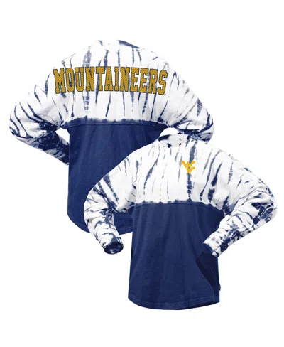 Spirit Jersey Women's Navy West Virginia Mountaineers Tie-dye Long Sleeve Jersey T-shirt