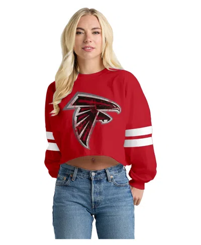 Spirit Jersey Women's Red Atlanta Falcons Oversized Cropped Stripe Long Sleeve T-shirt