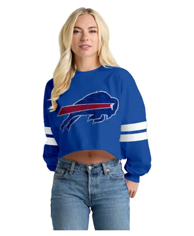 Spirit Jersey Women's Royal Buffalo Bills Oversized Cropped Stripe Long Sleeve T-shirt In Blue