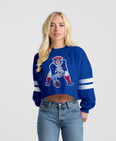 Spirit Jersey Women's Royal New England Patriots Oversized Cropped Stripe Long Sleeve T-shirt In Blue