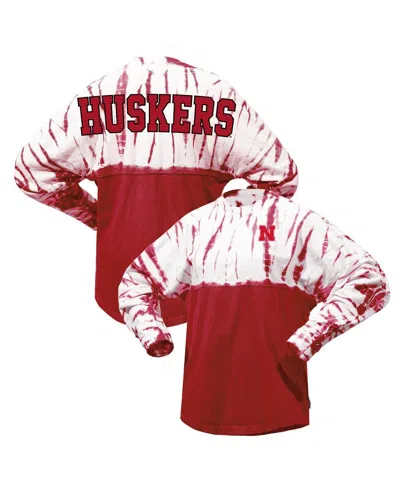 Spirit Jersey Women's Scarlet Nebraska Huskers Tie-dye Long Sleeve Jersey T-shirt